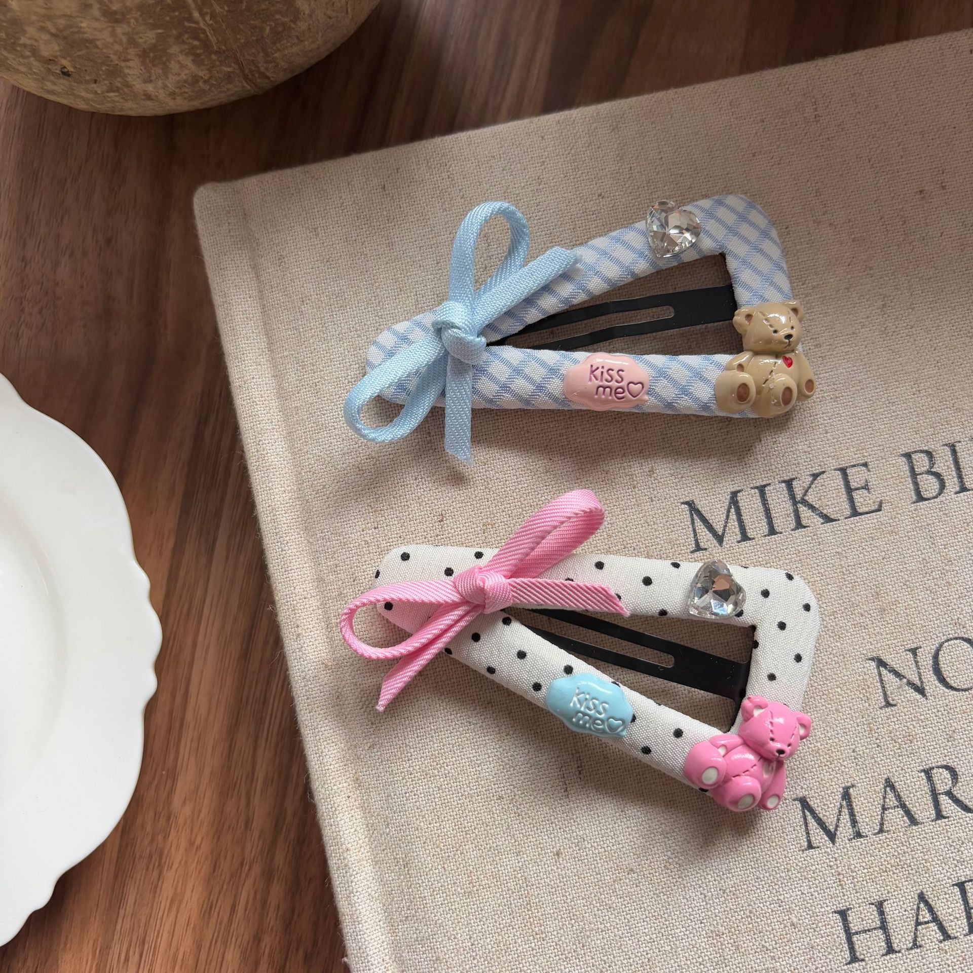 可爱蝴蝶结小熊波点格子三角发夹BB夹甜美百搭侧边夹后脑勺发卡女