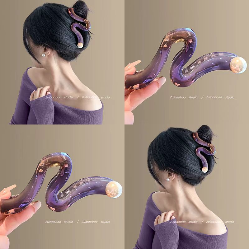 TKTK韩国设计师款人鱼姬梦幻波浪珍珠抓夹女大号大量多鲨鱼夹盘发