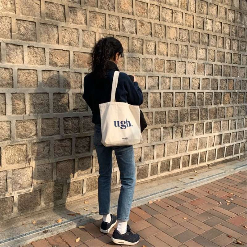 韩国chic原宿纯色帆布包女文艺百搭书包日系ins帆布袋布