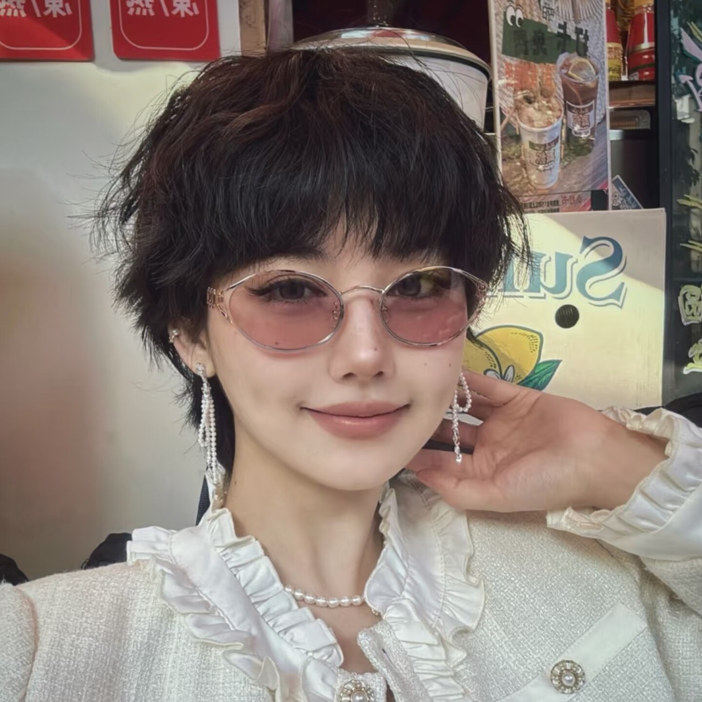 谬家粉色太阳镜女士新款防紫外线复古欧美潮牌防晒高级感金属墨镜