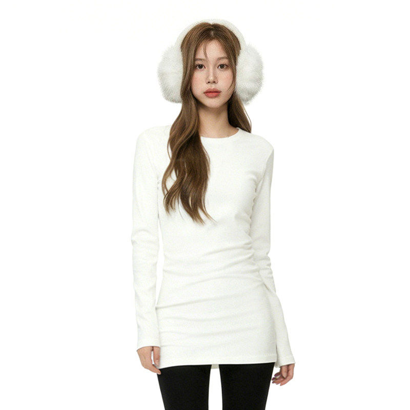 白色内搭中长版遮屁股长袖女T恤修身紧身打底衫上衣白德绒纯棉