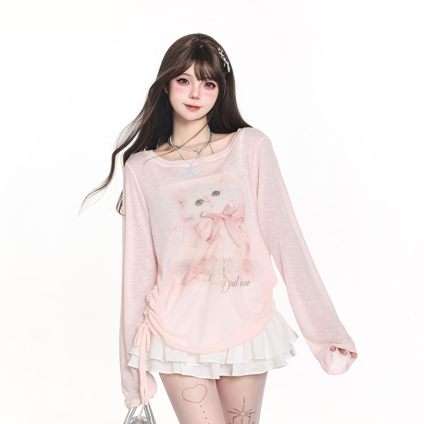 韩系慵懒chic甜美猫咪印