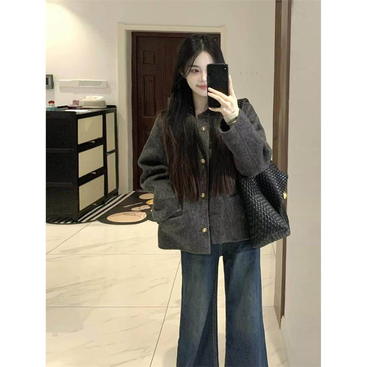 灰色韩系呢子大衣女2025秋冬新款毛呢外套小个子赫本风高级感气质