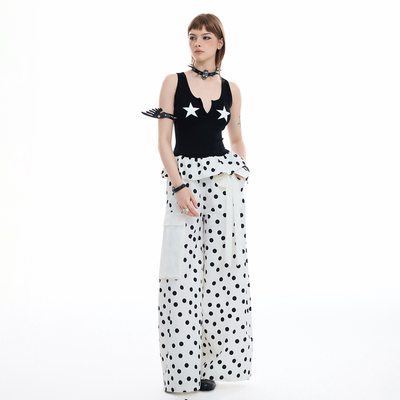 invertebrate无脊椎工装波点印花蝴蝶结立体袋松紧中低腰休闲裤