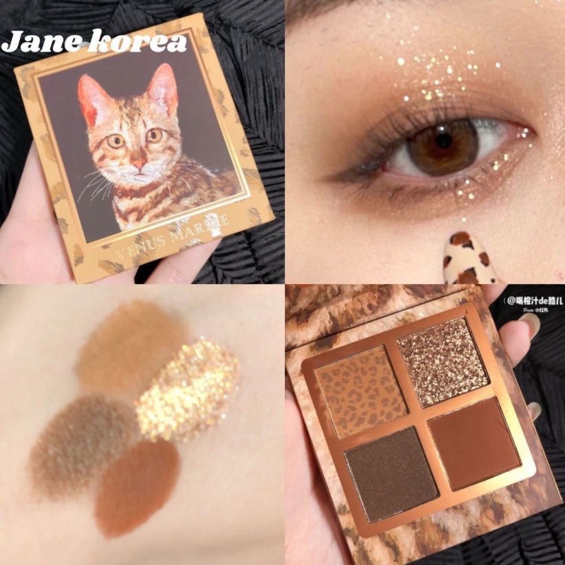 xiao肿秒入~venus marble 猫系眼影盘四色豹纹加菲猫哑光大地秋冬