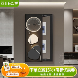 石来运转电表箱装饰画带钟表侘寂风大尺寸配电箱总开关窄长条挂画