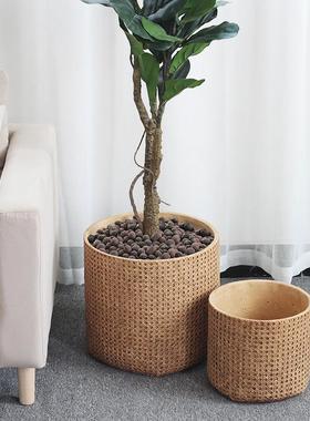 中瓷古彷竹水泥大花盆落地编陶藤编织百OMJ合竹编大号轻奢橡皮树