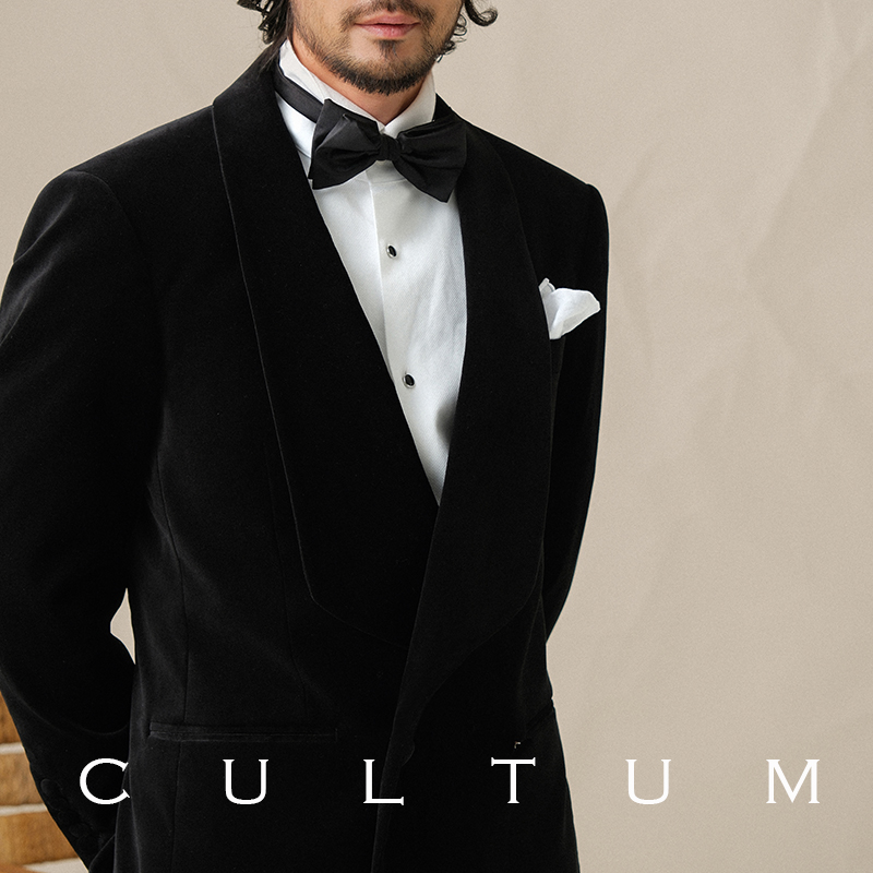 【纯棉丝绒】青果领黑色西服套装