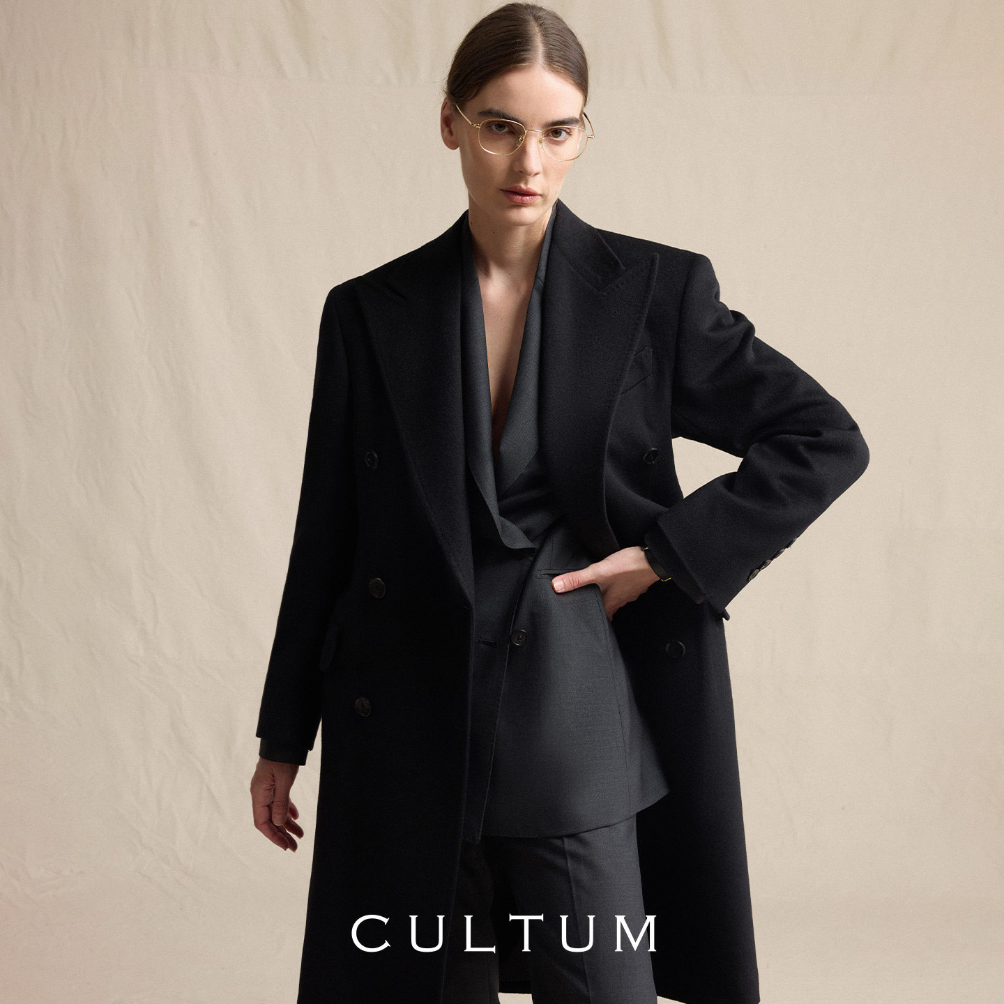 【桑蚕丝羊毛】CULTUM大衣女款双面呢盔甲廓形26秋冬新中长款外套