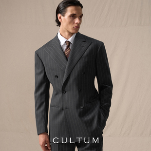 男双排扣条纹商务西装 CULTUM羊毛西服套装 Super110半麻衬工艺