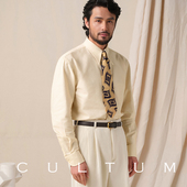 长袖 CULTUM1930s复古纯色纯棉磨毛牛津纺暗扣长尖领衬衫 男士 加厚