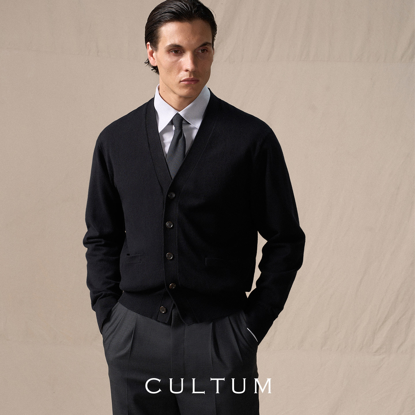 【柔软亲肤山羊绒】CULTUM意式V领针织毛衣男百搭叠穿开衫外套