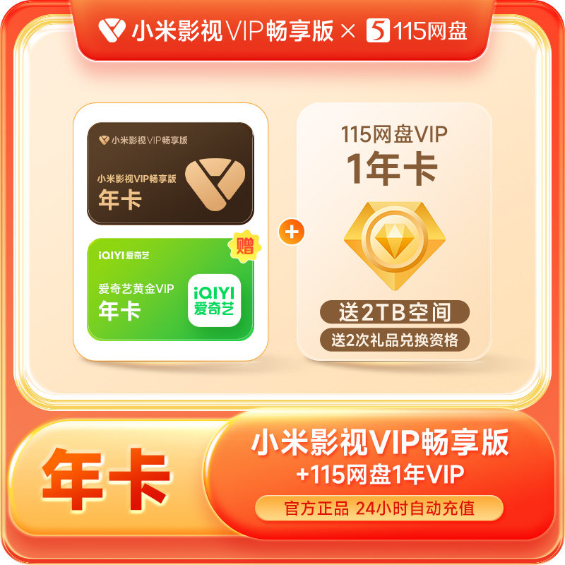 【赠爱奇艺黄金年卡】小米影视VIP畅享版12个月+115网盘1年卡会员图片