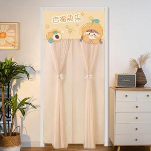 夏季蕾丝门房帘2023-定家防蚊防蝇纱卧室用厨长门帘隔断免打孔魔