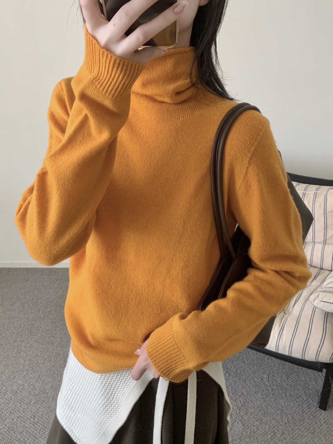 高领堆堆领保暖套头无缝一体宽松全羊毛打底衫（含100绵羊毛）