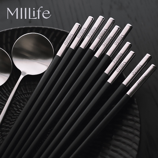 高端PPS快子 MIILife洗碗机专用合金筷子家用高档黑色筷子勺子套装