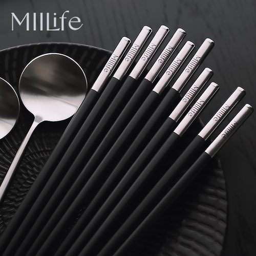 MIILife洗碗机专用合金筷子家用高档黑色筷子勺子套装高端PPS快子