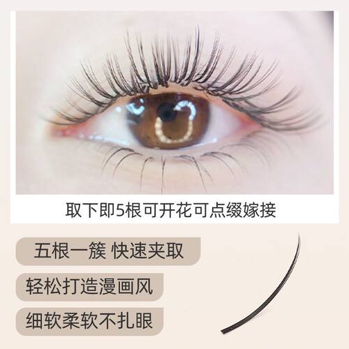 睫毛贴假睫毛自然5D花神睫毛簇状嫁接不散根网红漫画款太阳花睫毛