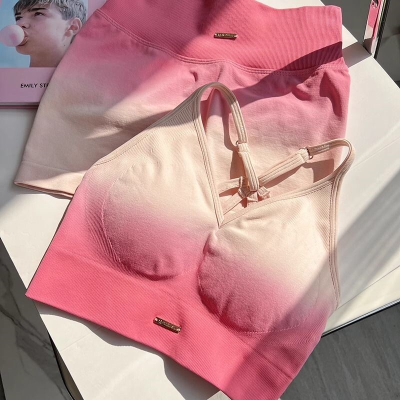 女款健身服套装运动套装女夏季高腰提臀健身裤跑步渐变高级感瑜伽