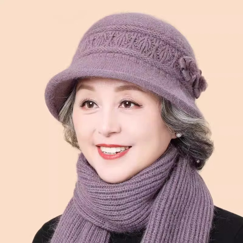中年妈妈帽子女冬季兔毛保暖毛线帽老年人奶奶老人老太太秋冬棉帽