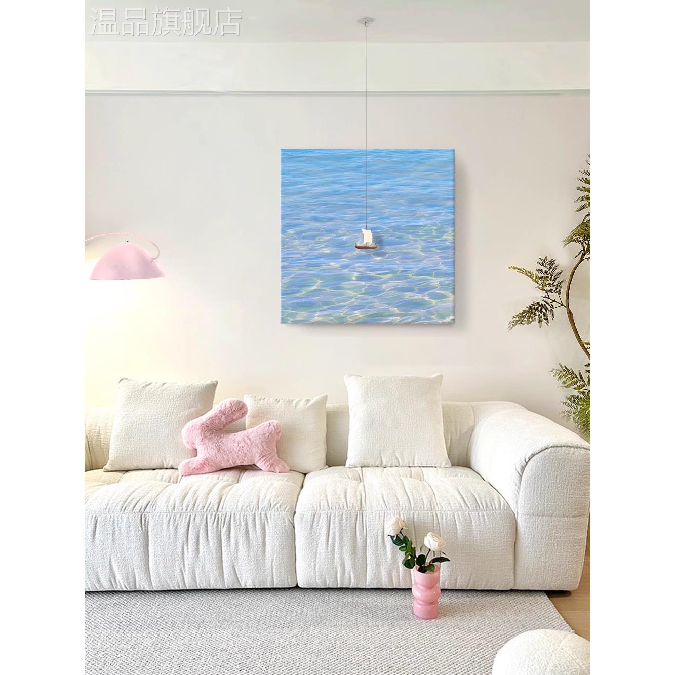 一帆风顺客厅背景墙创意装饰画水波纹入户玄关挂画走廊高级感壁画图片