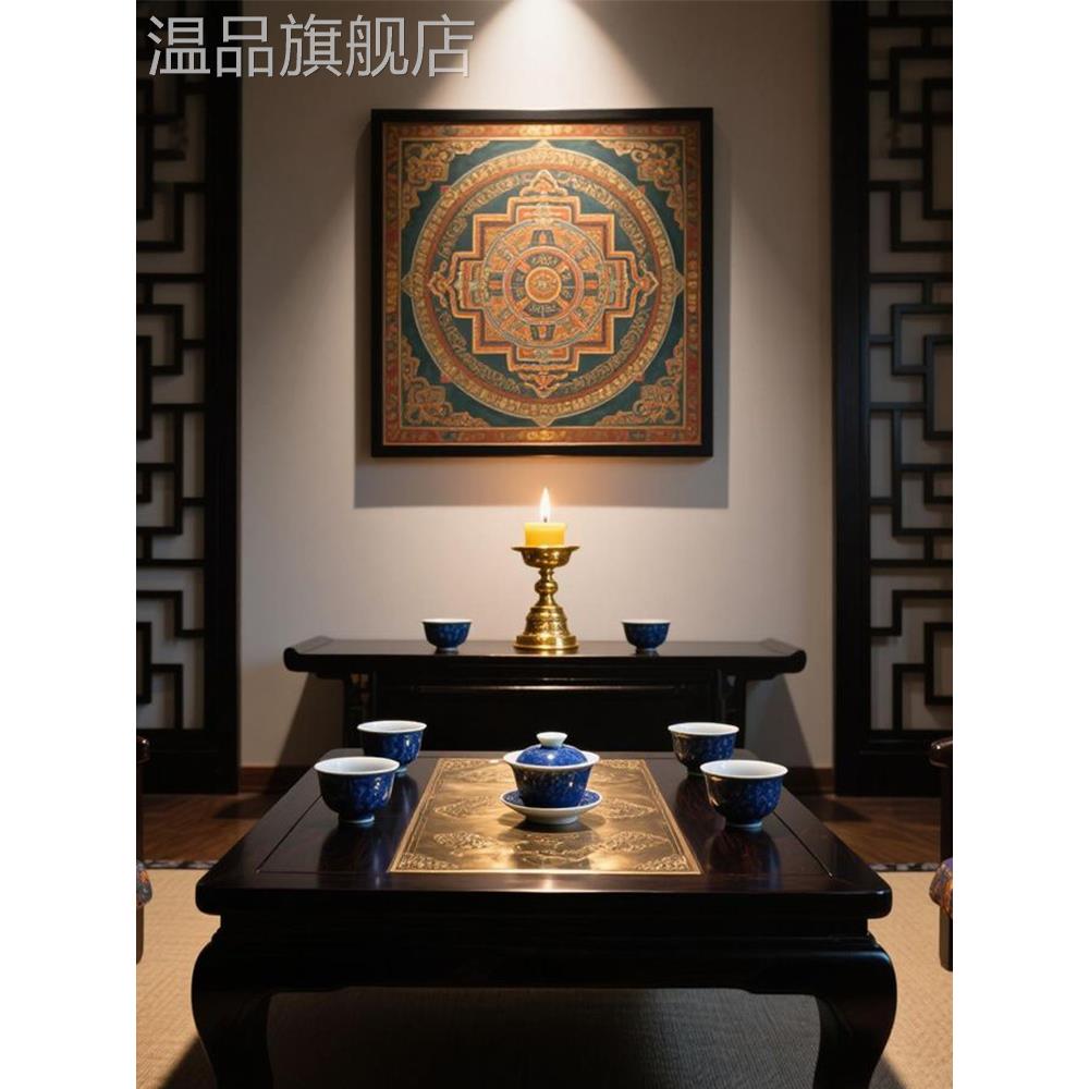 金刚坛城唐卡新中式客厅装饰画中古风玄关中堂茶室高级感故宫挂画