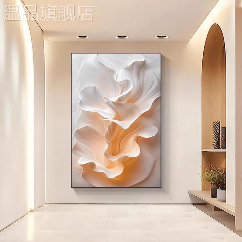 奶油玄关花卉装饰画高级沙发客厅背景墙走廊过道挂画入户抽象壁画图片