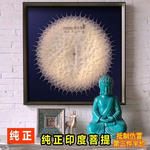 翡冷翠美式客厅现代装饰挂画 印度菩提树叶实物玄关立体壁画菩提图片