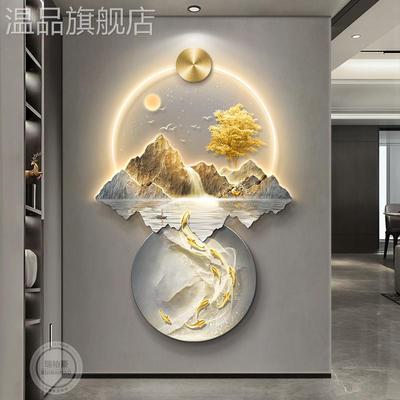 轻奢入户玄关装饰画新中式旭日东升客厅走廊过道挂画高级感壁灯画