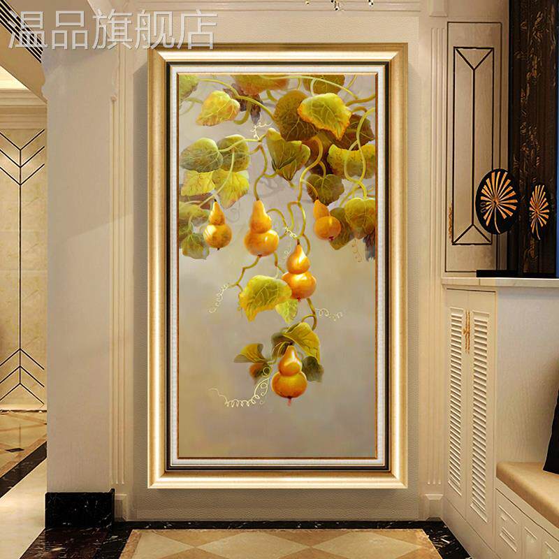 新款美式入户玄关装饰画欧式走廊过道葫芦客厅背景墙壁画五福临门