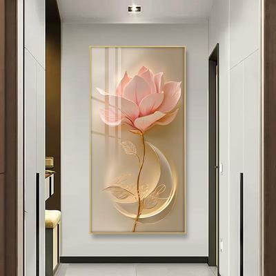 轻奢简约入户玄关装饰画走廊过道挂画寓意好客厅壁画花开富贵灯画