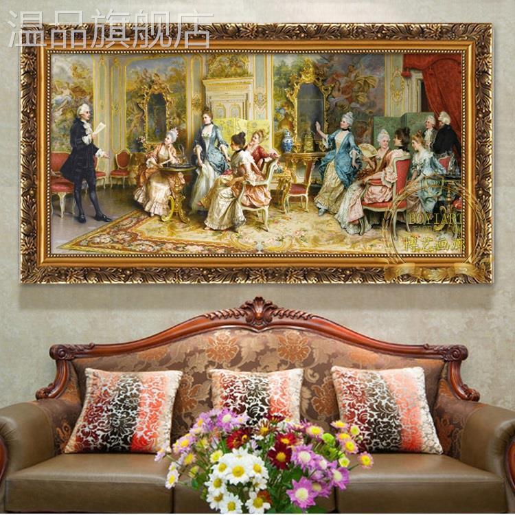 网红欧式宫廷人物装饰画音乐会钢琴琴房美式古典仿真油画客厅壁画图片