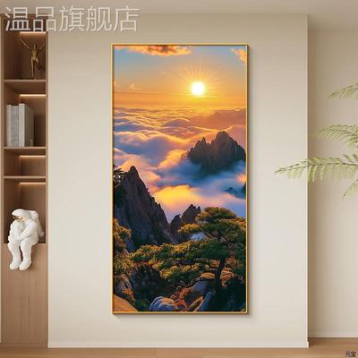 旭日东升玄关挂画现代简约入户客厅东墙装饰画日出东方写实风景画