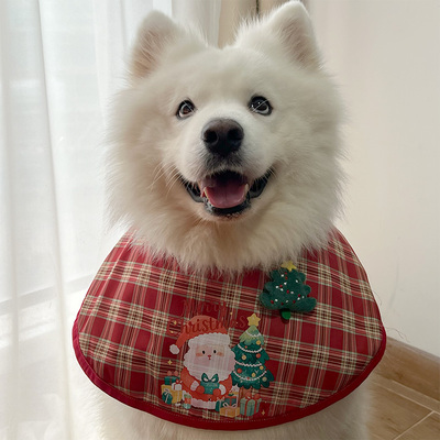 2024款圣诞节圆兜口水巾萨摩耶金毛围兜可爱卡通围兜狗狗拍摄装饰