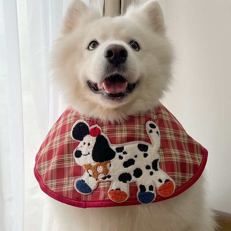 新款圣诞节口水巾节日围巾圆兜小中大型犬萨摩耶金毛围兜可爱卡通