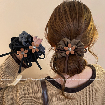 植绒花朵蝴蝶结大肠发圈女高级感扎头发皮筋时尚洋气发绳头绳发饰