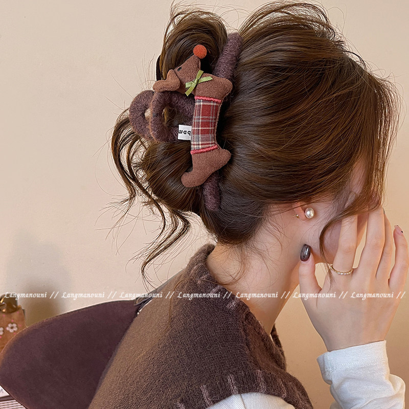 腊肠小狗蝴蝶结抓夹女高级感卡通格纹后脑勺大号盘发夹鲨鱼夹发饰,饰品/流行首饰/时尚饰品新,发饰,淘宝优惠券,粉丝福利购,淘宝优惠卷