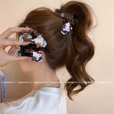 五角星猫咪抓夹女可爱半扎发鲨鱼夹2025新款高马尾发夹后脑勺发饰