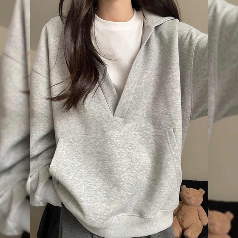 灰色连帽卫衣女秋冬2026