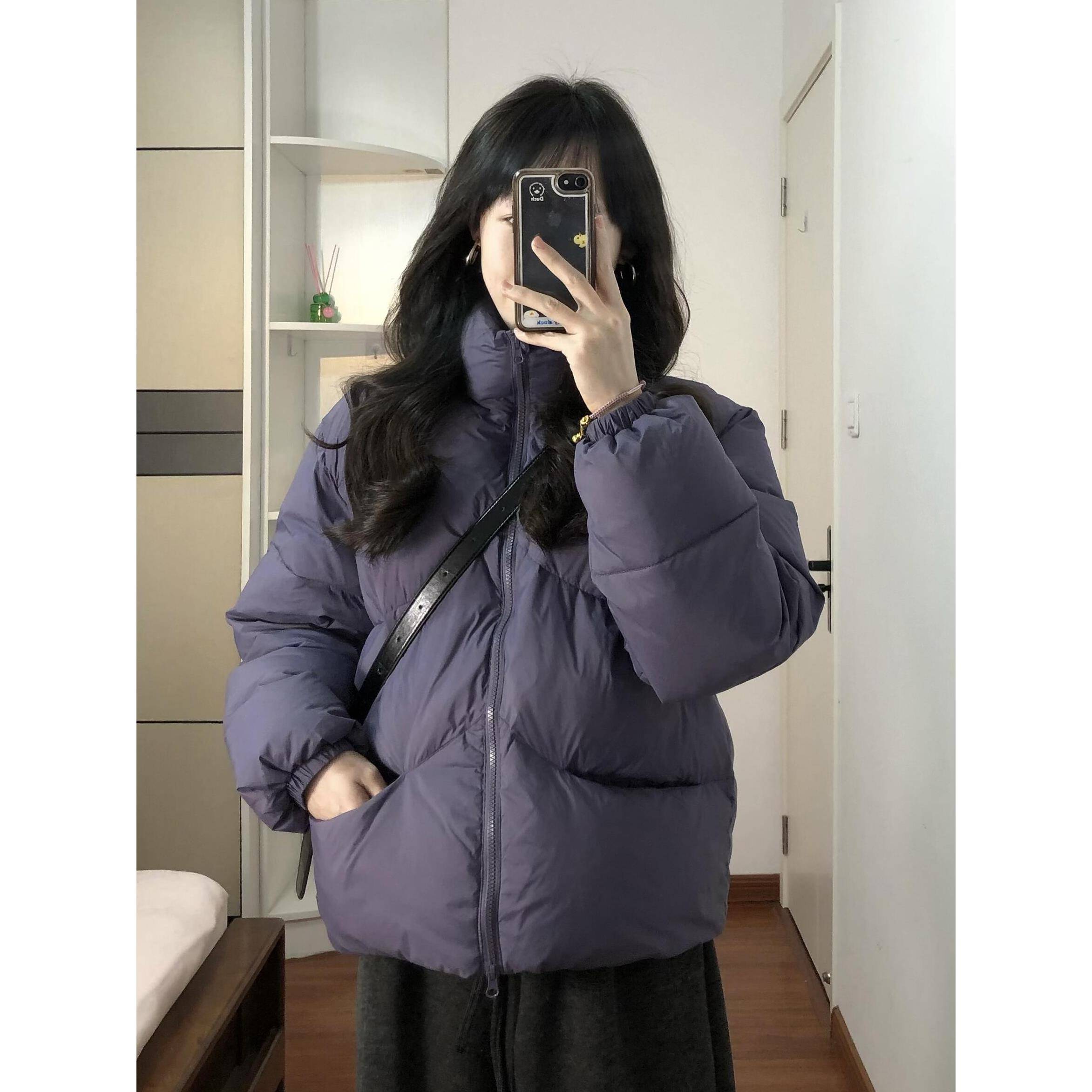 韩系短款立领加厚棉服女款冬季宽松覆古小个子加绒保暖面包服外套