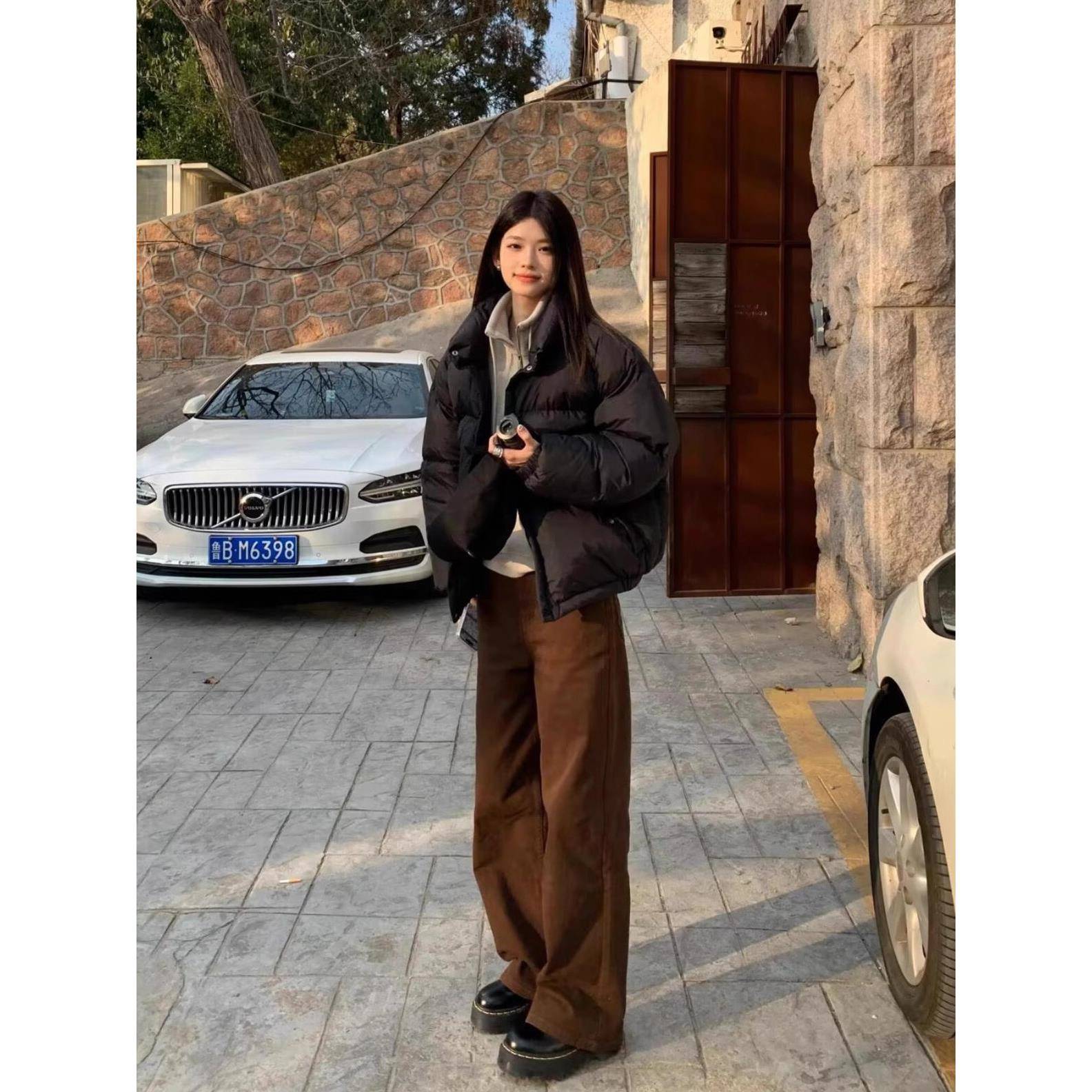 复古棕咖色直筒牛仔裤女2025春季美拉德宽松高腰显瘦窄版阔腿裤子