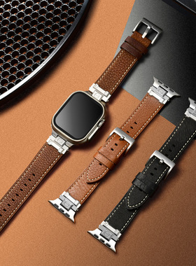 适用苹果Appleiwatch11复古油蜡皮se真皮表带ultra3头层牛皮表带