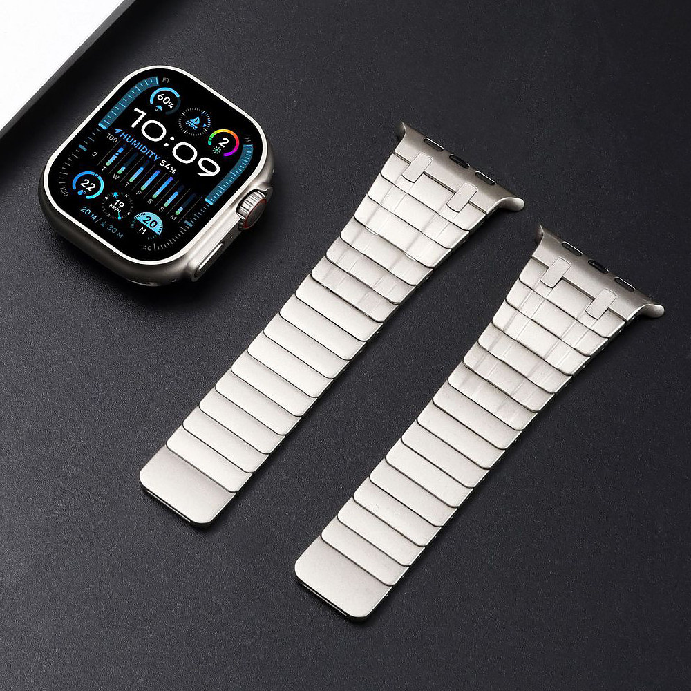 适用apple watch11苹果Ultra3双排AP不锈钢磁吸表带49MM金属表带图片