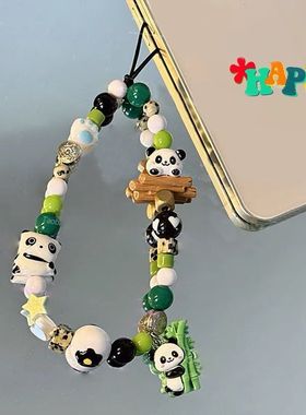原创中国风卡通熊猫串珠手机链可爱包包挂件礼品PANDA礼物ins挂饰