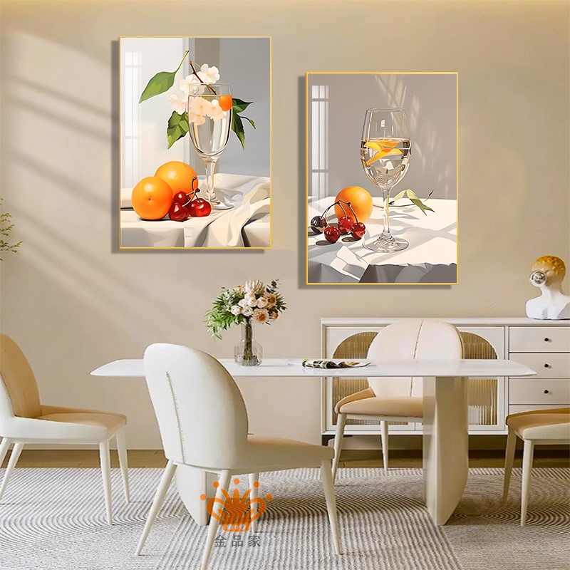 酒杯轻奢餐厅装饰画高档客厅餐桌背景墙壁画现代简约饭厅挂画大气图片