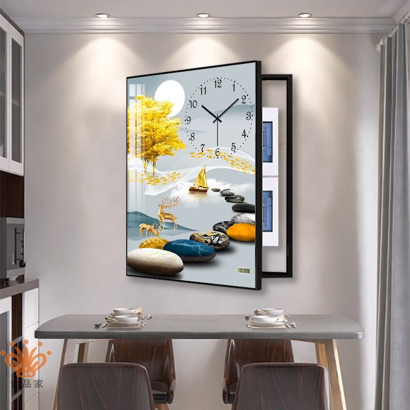 免打孔电表箱装饰画带钟表竖款现代简约遮挡日历配电箱总开关挂画