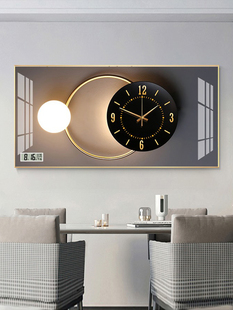 万年历静音钟表客厅挂画现代轻奢餐厅装饰画带温度星期公阳历切换