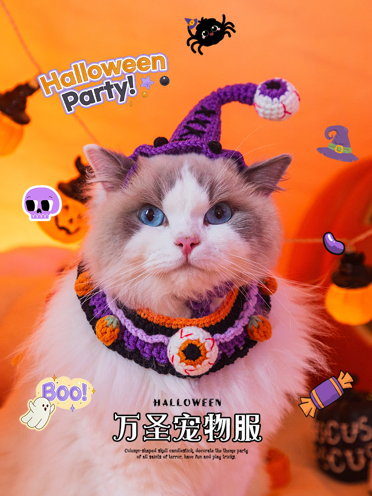 万圣节服饰装扮道具毛线帽子衣服宠物套装狗狗搞怪猫咪服装围脖兜