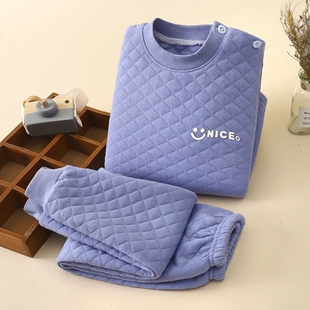 儿童三层夹棉内衣套装中大童加厚秋衣秋裤保暖纯棉男童女童秋冬季