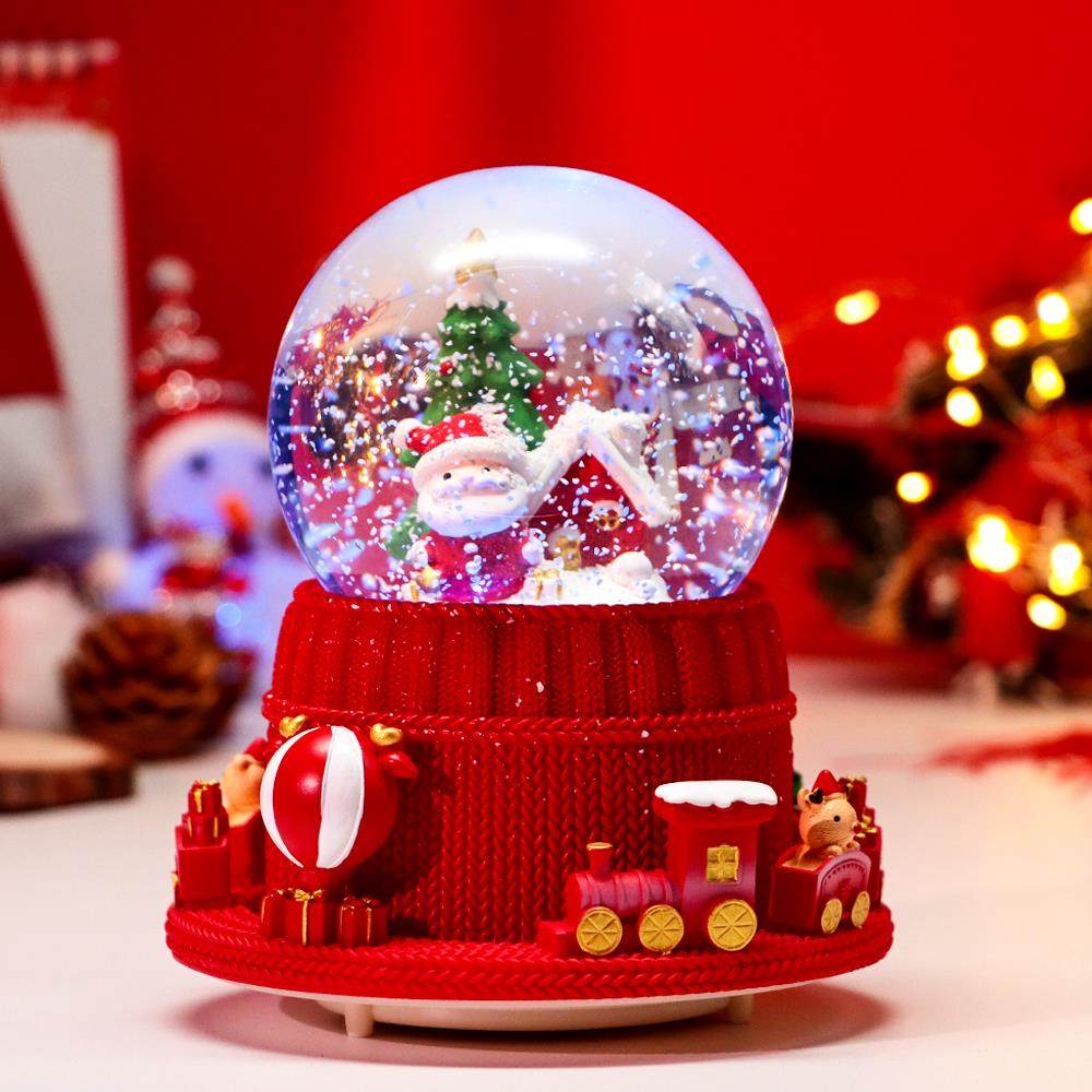 圣诞节小火车水晶球音乐盒飘雪旋转八音盒桌面装饰男女生节日礼物
